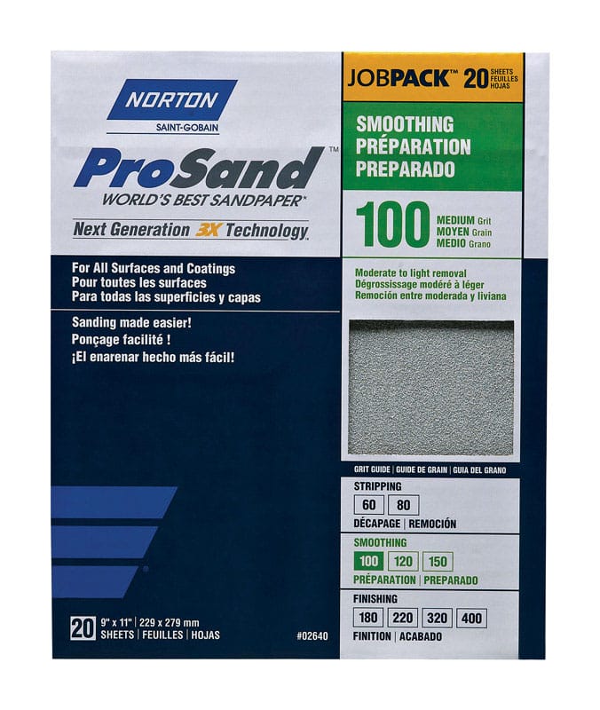 Norton 07660768173 ProSand 11 in. L X 9 in. W 100 Grit Aluminum Oxide Sandpaper 20 pk