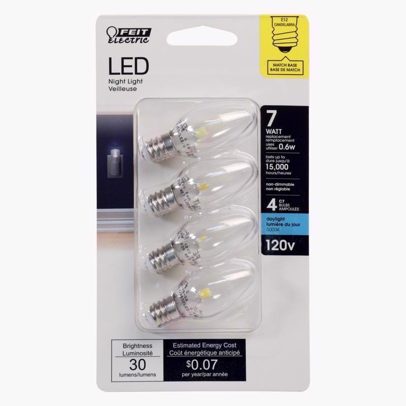 Feit BP7C7/850/LED/4 C7 E12 (Candelabra) LED Bulb Daylight 7 Watt Equivalence 4 pk