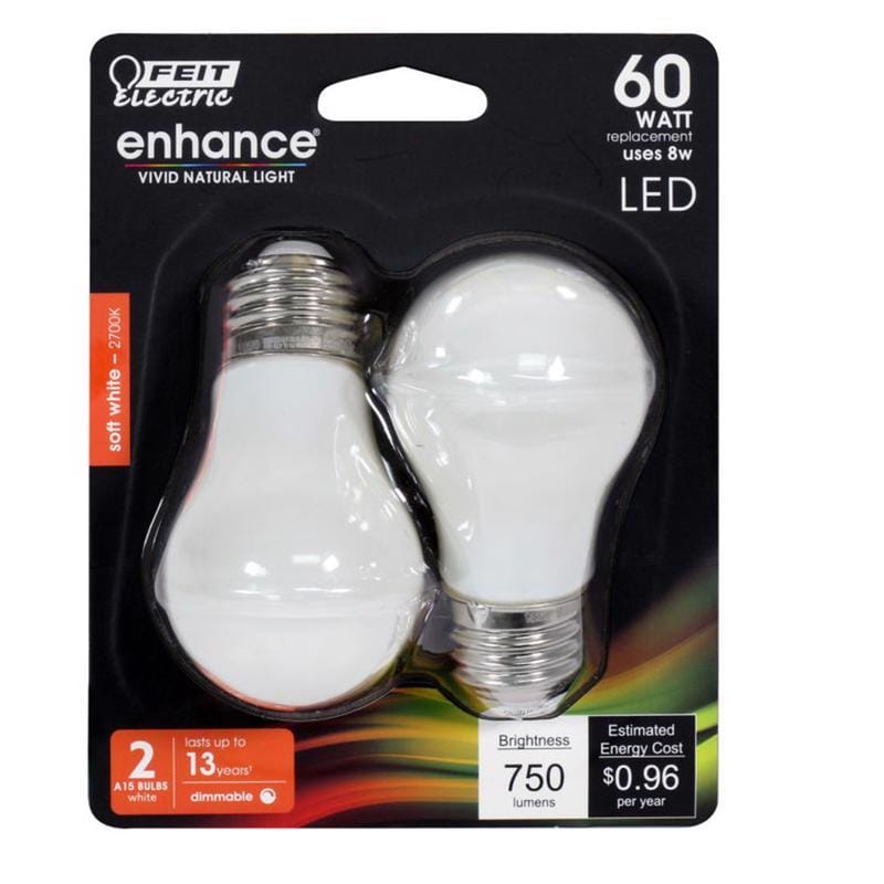 Feit BPA1560W927CFL2 Enhance A15 E26 (Medium) Filament LED Bulb Soft White 60 Watt Equivalence 2 pk