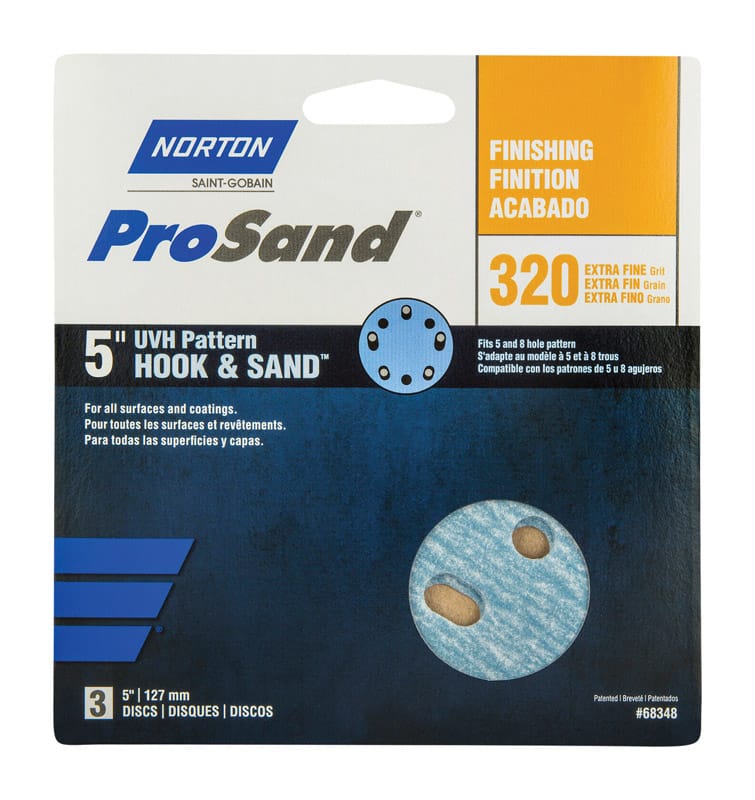 Norton 07660768348 ProSand 5 in. Ceramic Alumina Hook and Loop Sanding Disc 320 Grit Extra Fine 3 pk