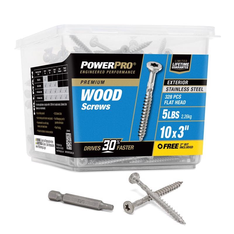 Hillman 48628V4 Power Pro No. 10 in. X 3 in. L Stainless Steel Star Flat Head Premium Deck Screws 5 lb 328 p