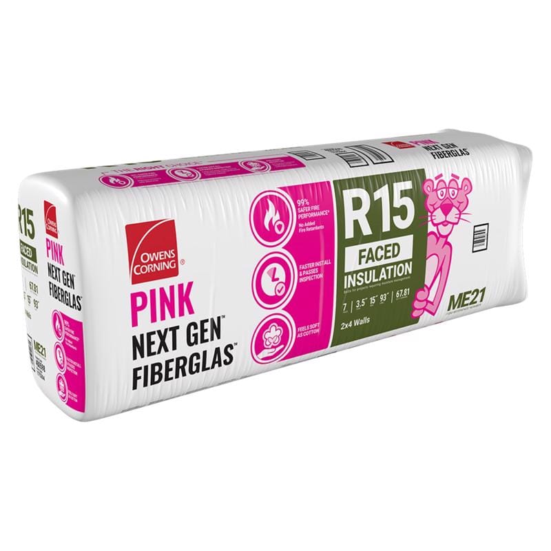 Owens Corning OCME21 15 in. W X 93 in. L X 3.5 in. 15 Kraft Faced Fiberglass Insulation Batt 67.81 sq ft