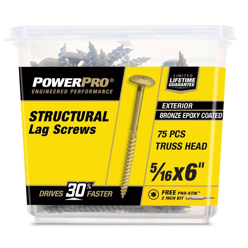 Power Pro 9988025 5/16 in. X 6 in. L Star Carbon Steel Lag Screw 75 pk