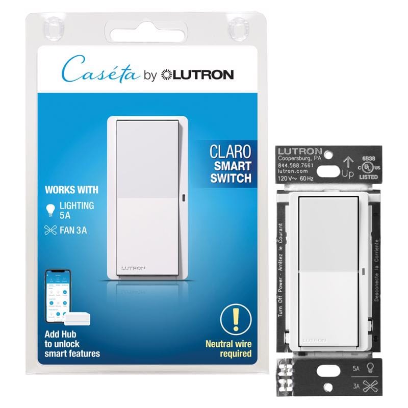 Lutron DVRF-5NS-WH-R Caseta 5 amps Single Pole Smart Smart-Enabled Rocker Switch White 1 pk
