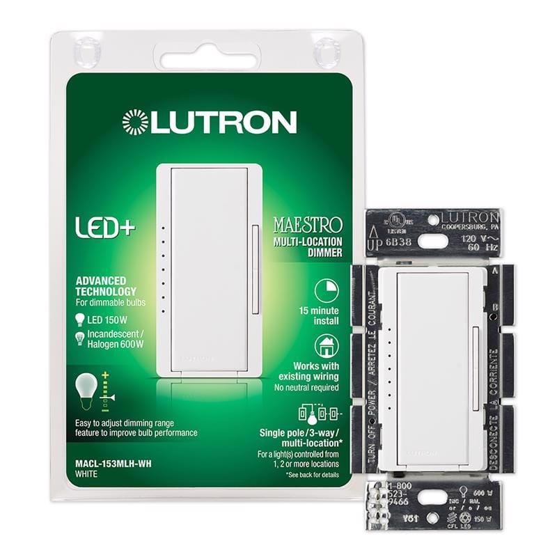 Lutron MACL-153MLH-WH Maestro White 150 W 3-Way Dimmer Switch 1 pk