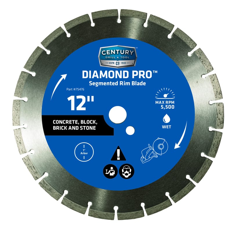Century Drill & Tool 75476 12 in. D X 1 in. Diamond Segmented Rim Diamond Saw Blade 1 pk