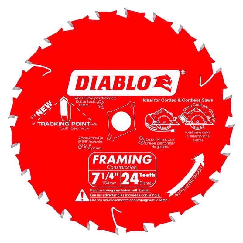 Diablo D0724X3 Tracking Point 7-1/4 in. D X 5/8 in. TiCo Hi-Density Carbide Framing Saw Blade 24 teeth 3 pk
