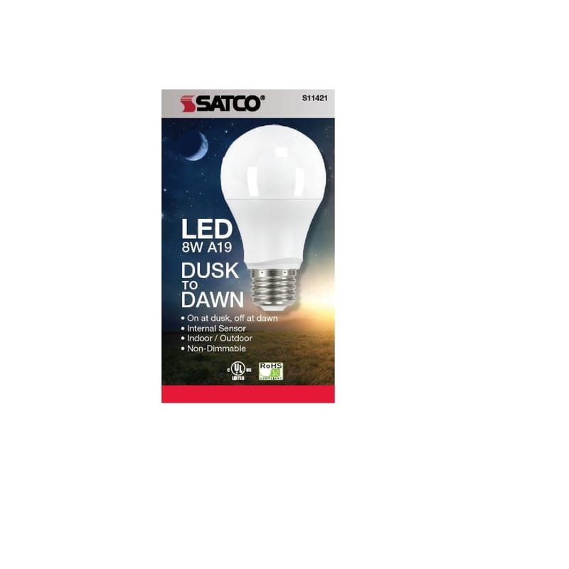 Satco S11429 A19 E26 (Medium) LED Dusk to Dawn Bulb Warm White 60 Watt Equivalence 1 pk
