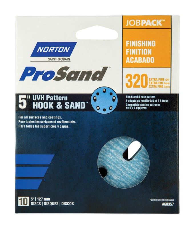 Norton 07660768357 ProSand 5 in. Ceramic Alumina Hook and Loop Sanding Disc 320 Grit Extra Fine 10 pk