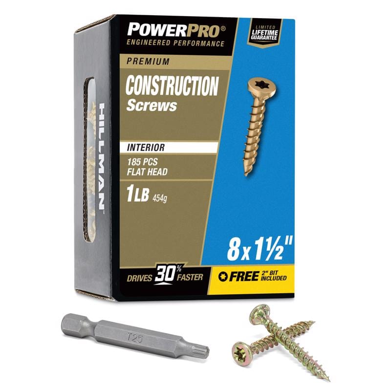 Hillman 48579V4 Power Pro No. 8 X 1-1/2 in. L Star Coarse Wood Screws 185 pk