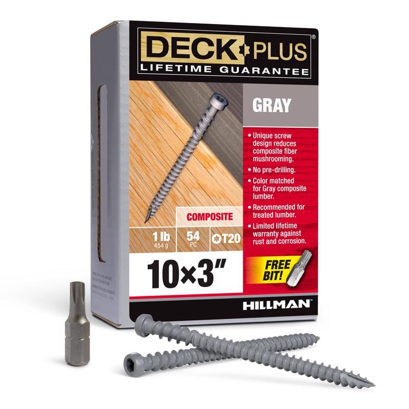 Hillman 48442 Deck Plus No. 10 Ga. X 3 in. L Gray Star Flat Head Composite Deck Screws 1 lb 54 pk