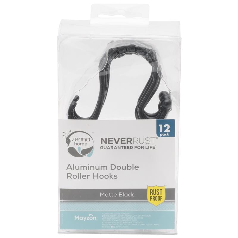 Zenna Home SS97ALBKL Black Metal Shower Hooks 12 pk