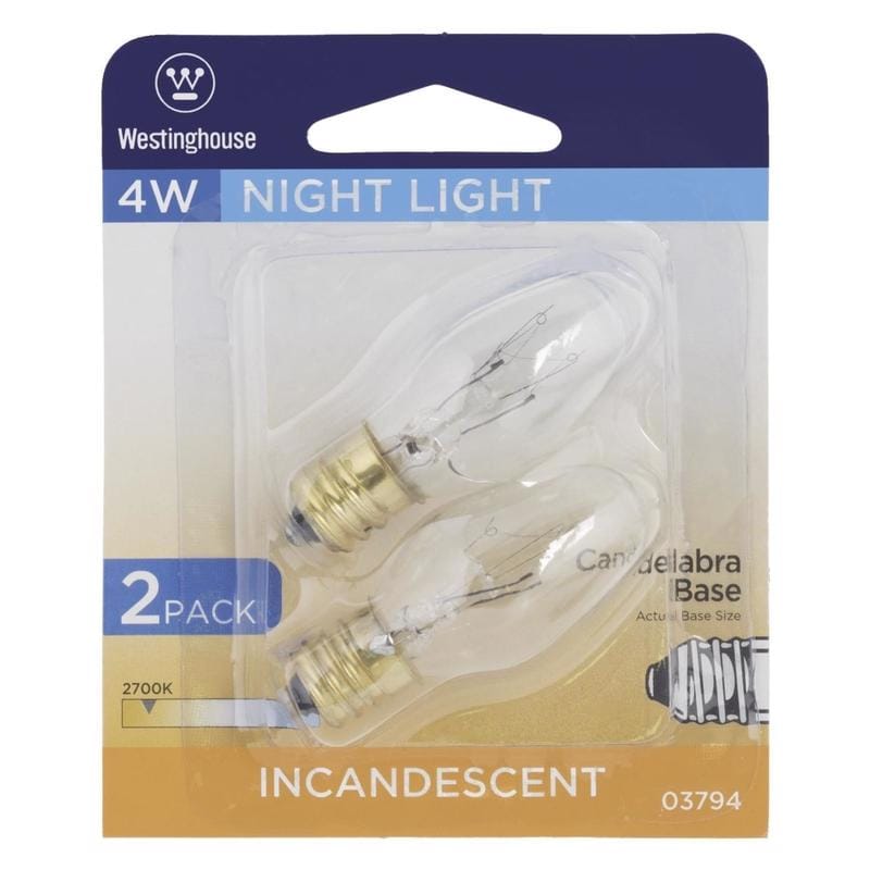 Westinghouse 0379400 4 W C7 Specialty Incandescent Bulb E12 (Candelabra) White 2 pk