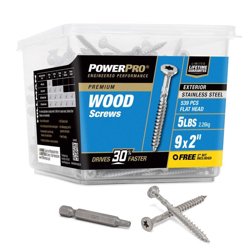 Hillman 48626V4 Power Pro No. 9 Ga. X 2 in. L Stainless Steel Star Flat Head Exterior Deck Screws 5 lb 539 p