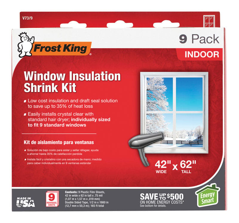 Frost King V73/9H Indoor Window Film Insulator Kit 62 in. L X 42 in. W 9 pk