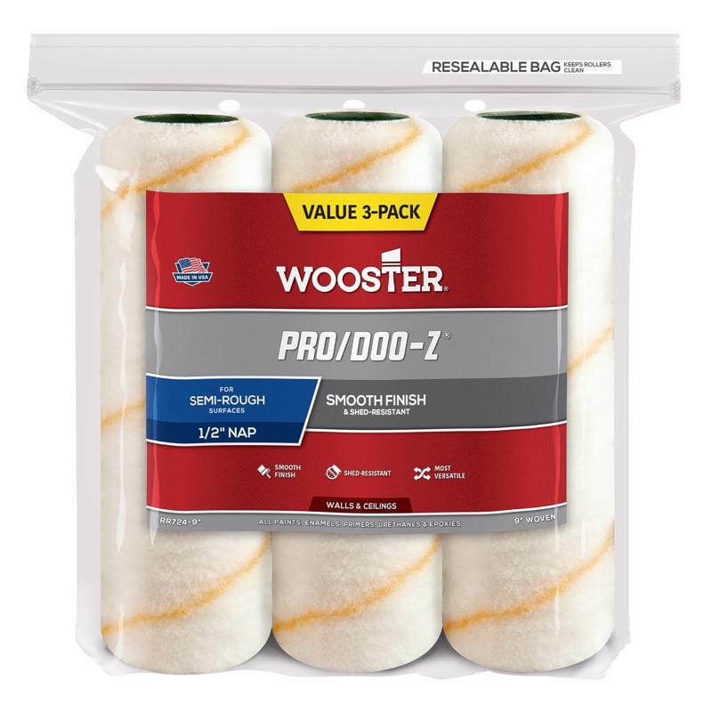 Wooster RR724-9 Pro/Doo-Z Fabric 9 in. W X 1/2 in. Regular Paint Roller Cover 3 pk
