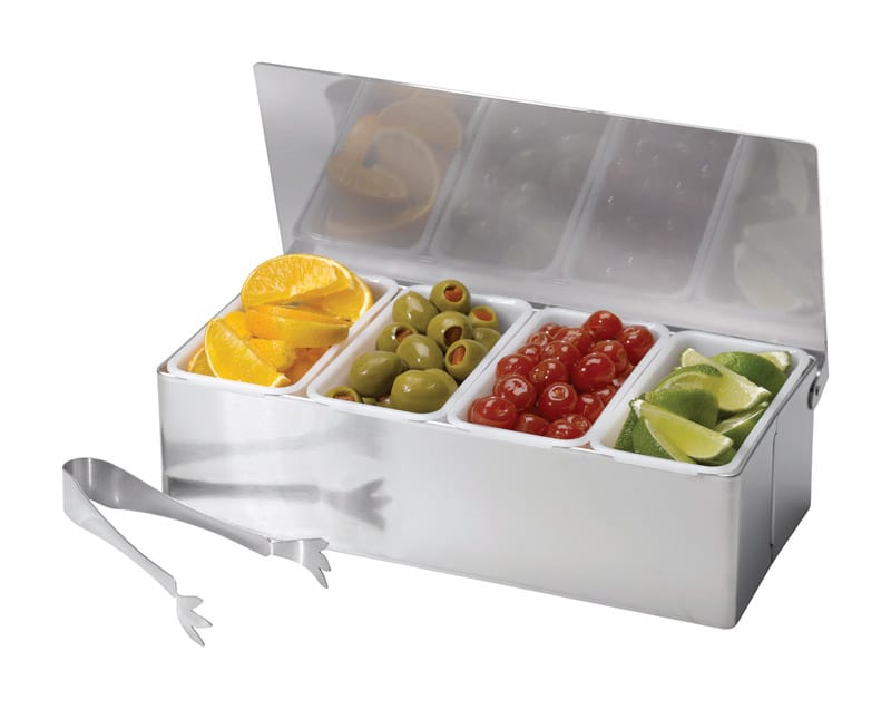Tablecraft H1604 Silver ABS/Stainless Steel Bar Caddy w/Tongs