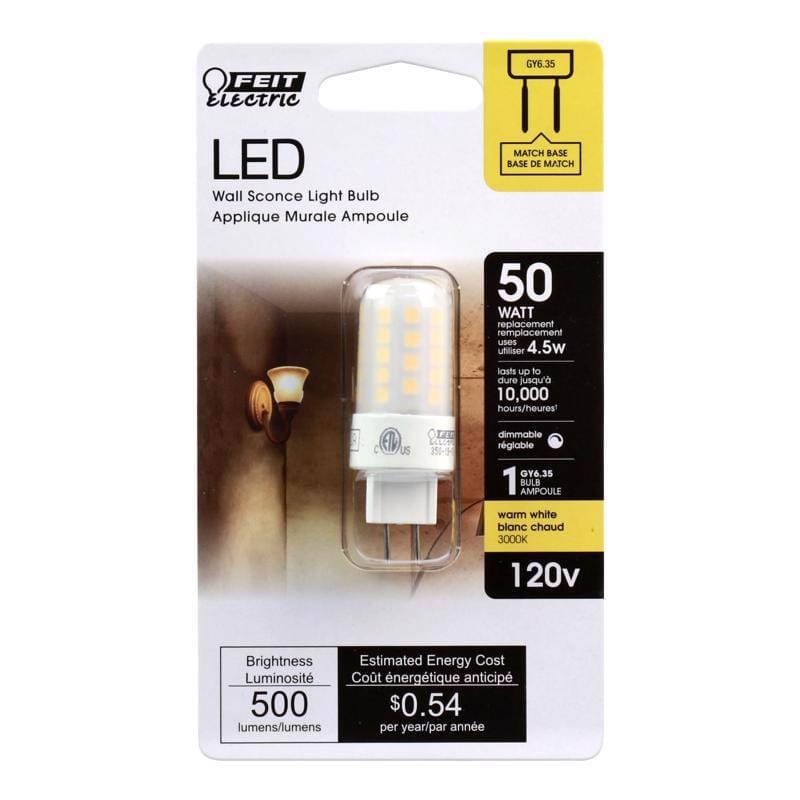 Feit BP50JCD/830/LED T4 GY6.35 LED Bulb Bright White 50 Watt Equivalence 1 pk