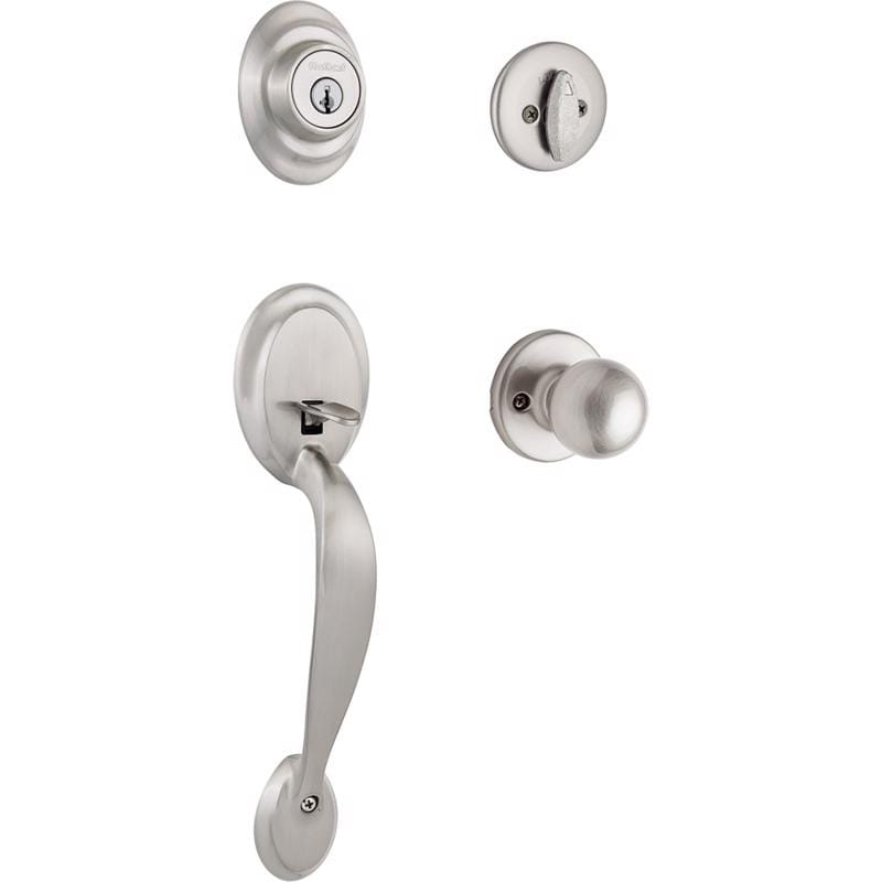 Kwikset 96870-090 SmartKey Dakota/Polo Satin Nickel Entry Handleset KW1 1-3/4 in.