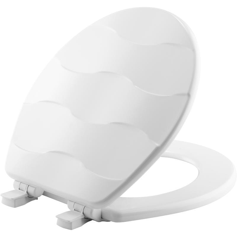 Mayfair BY Bemis 33SLOW-000 Basket Weave Slow Close Round White Enameled Wood Toilet Seat