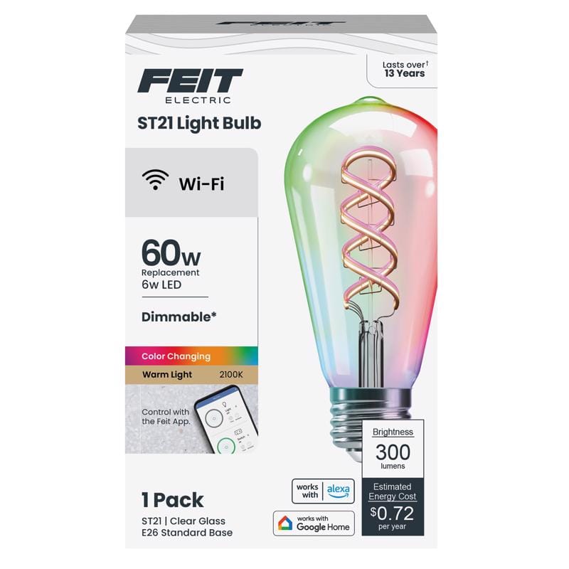 Feit ST2160RGBWFILAG Smart Home ST21 E26 (Medium) Smart-Enabled LED Bulb Amber 60 Watt Equivalence 1 pk