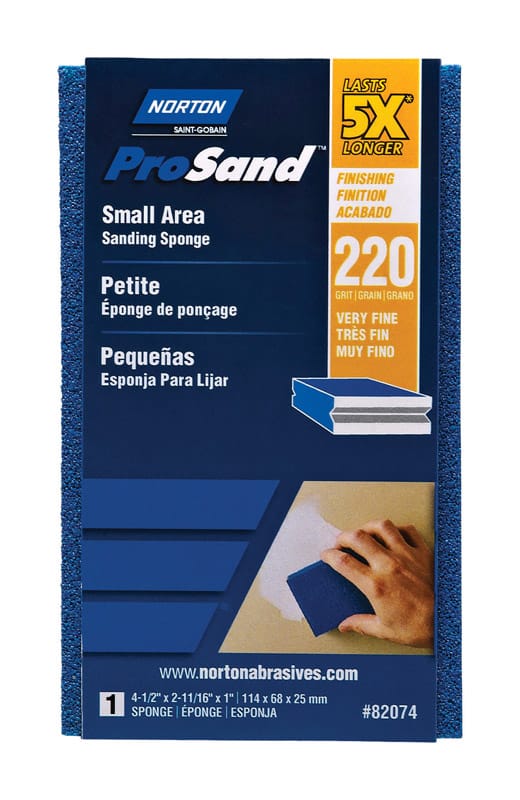Norton 07660782074 ProSand 4.5 in. L X 2.69 in. W X 1 in. 220 Grit Very Fine Small Area Sanding Sponge