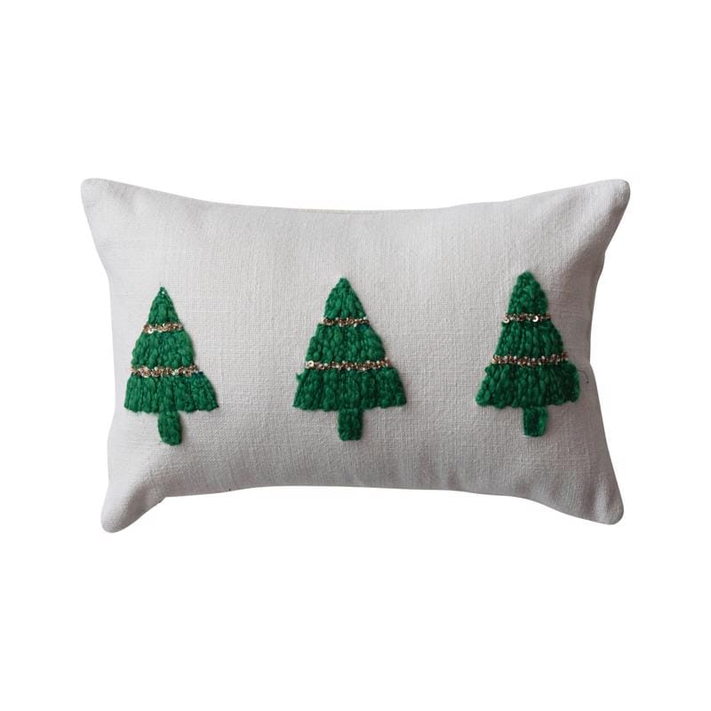 Creative Co-Op XS5756 Natural/Green Christmas Trees Pillow 9 in.