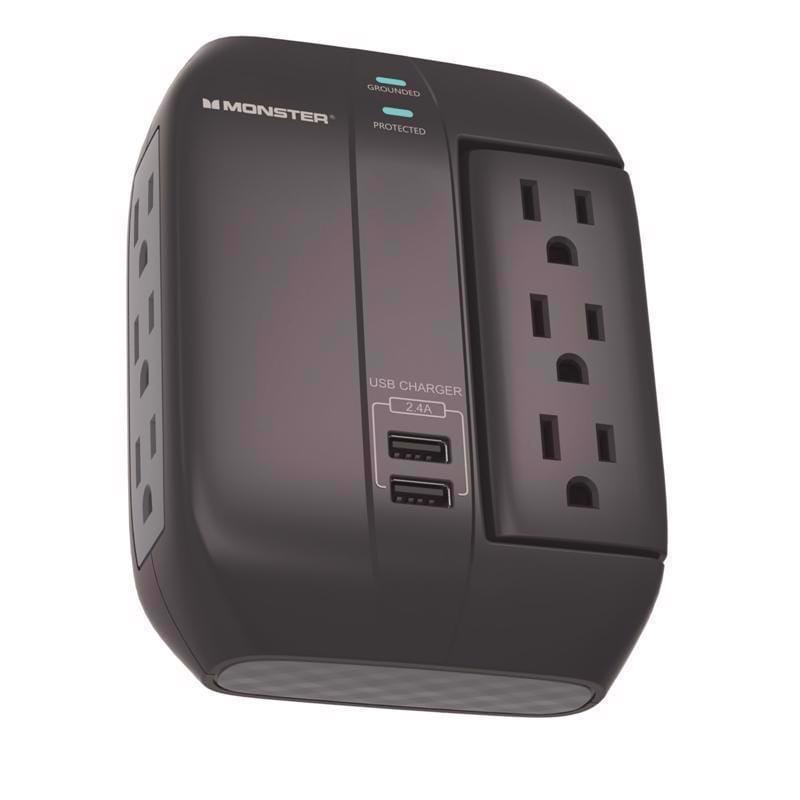 Monster Just Power It Up 1607 0 ft. L 6 outlets Wall Tap Surge Protector w/USB Black 1200 J