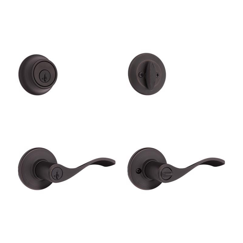 Kwikset 96900-425 SmartKey Security Balboa Venetian Bronze Deadbolt and Entry Door Knob KW1 2-3/4 in.