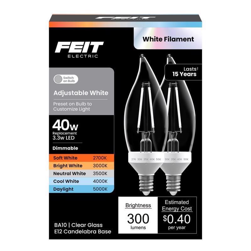 Feit Electric CFC405CCTWFIL/2 Feit BA10 E12 (Candelabra) LED Bulb Adjustable White 40 Watt Equivalence 2 pk