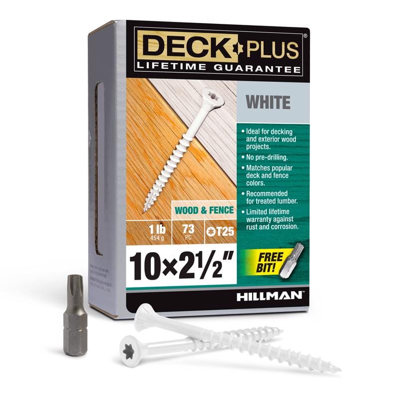 Hillman 48844 Deck Plus No. 10 Ga. X 2-1/2 in. L White Star Flat Head Exterior Deck Screws 1 lb 73 pk