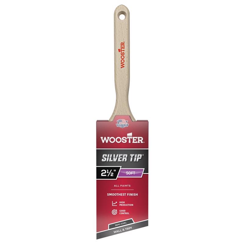 Wooster 5228-2 1/2 Silver Tip 2-1/2 in. Soft Semi-Oval Angle Paint Brush