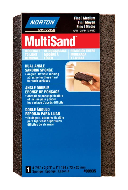 Norton 7660700935 4.875 in. L X 2.88 in. W X 1 in. 80/120 Grit Fine/Medium Dual Angle Sanding Sponge