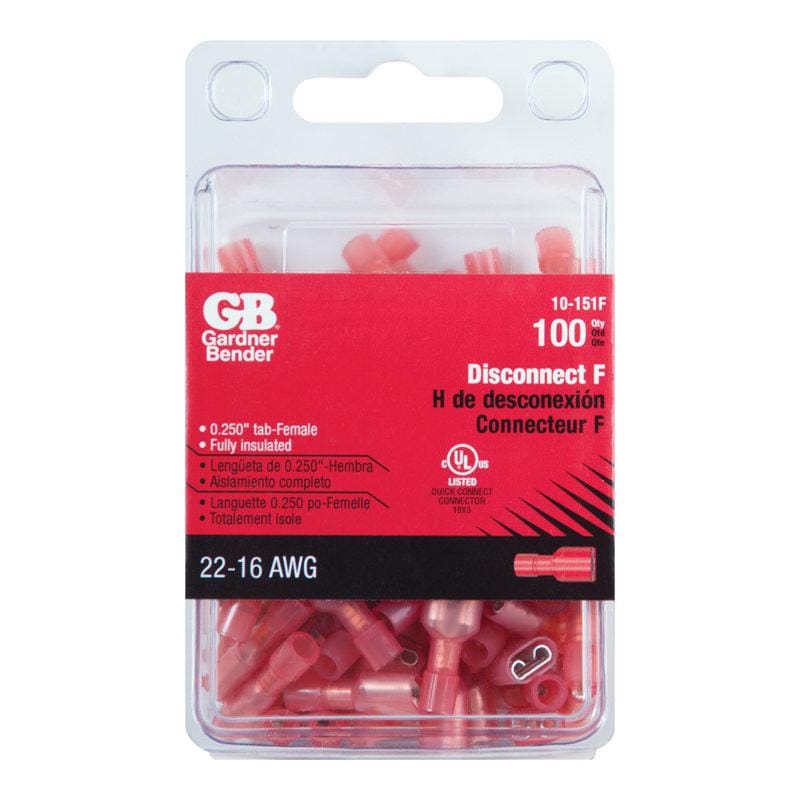 Gardner Bender 10-151F 22-16 AWG Insulated Wire Female Disconnect Red 100 pk