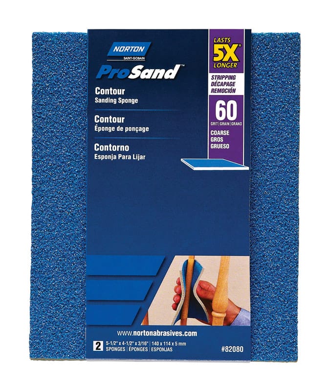 Norton 07660782080 ProSand 5.5 in. L X 4.2 in. W X 0.875 in. 60 Grit Coarse Contour Sanding Sponge