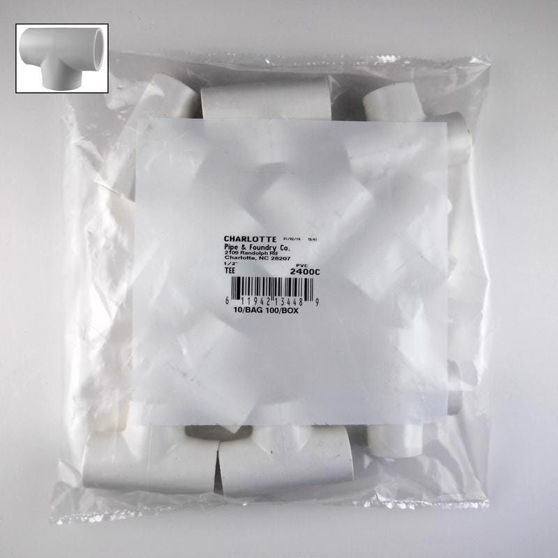 Charlotte Pipe PVC02400C0600 Schedule 40 1/2 in. Slip X 1/2 in. D Slip PVC Tee 10 pk