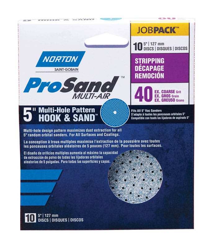 Norton 07660703225 ProSand 5 in. Zirconia Alumina Hook and Loop H831 Sanding Disc 40 Grit Extra Coarse 10 pk