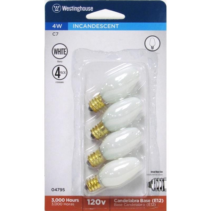Westinghouse 0479500 4 W C7 Specialty Incandescent Bulb E12 (Candelabra) Warm White 4 pk