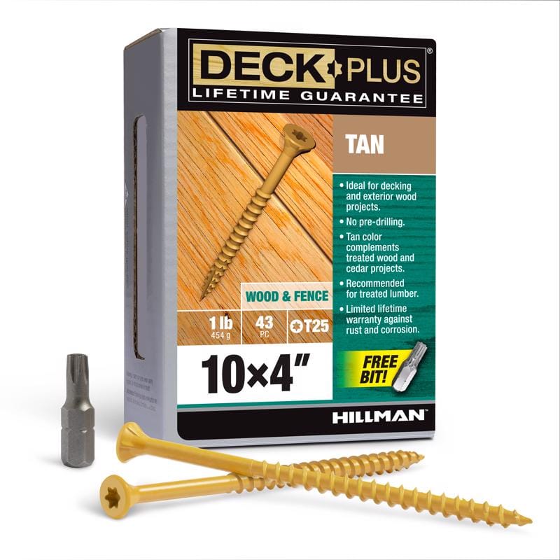 Hillman 48423 Deck Plus No. 10 Ga. X 4 in. L Tan Star Flat Head Exterior Deck Screws 1 lb 43 pk