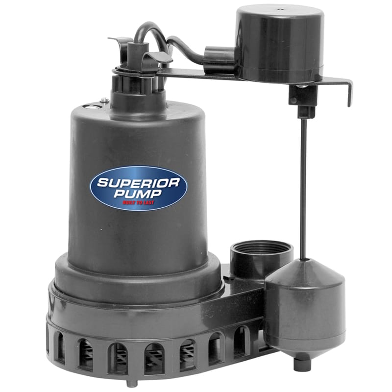 Superior Pump 92372 1/3 HP 2,880 gph Thermoplastic Vertical Float Switch AC Submersible Sump Pump 10 ft.