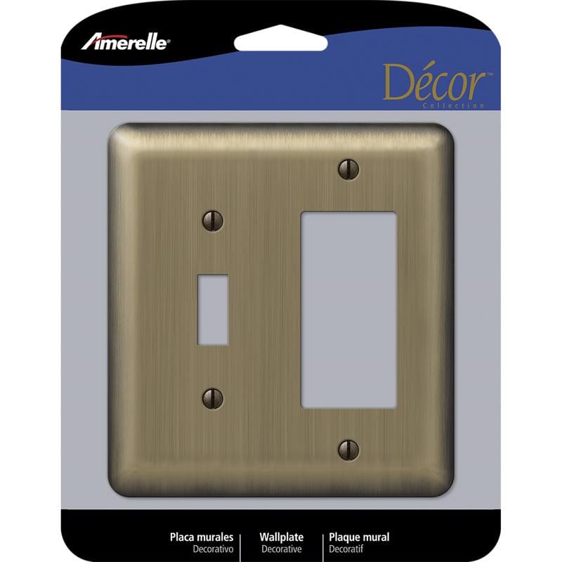 Amerelle 154TR Devon Brushed Brass 2 gang Stamped Steel Decorator/Toggle Wall Plate 1 pk