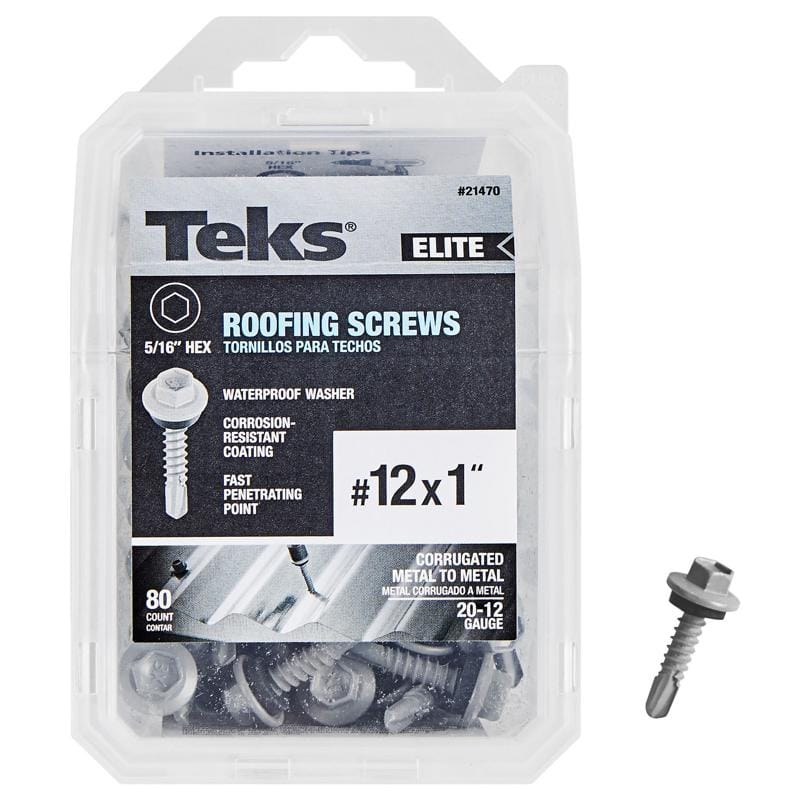 Teks 21470 Elite No. 12 X 1 in. L Hex Drive Hex Washer Head Self Tapping Roofing Screws