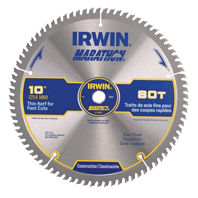 Irwin 14076 Marathon 10 in. D X 5/8 in. Carbide Circular Saw Blade 80 teeth 1 pk