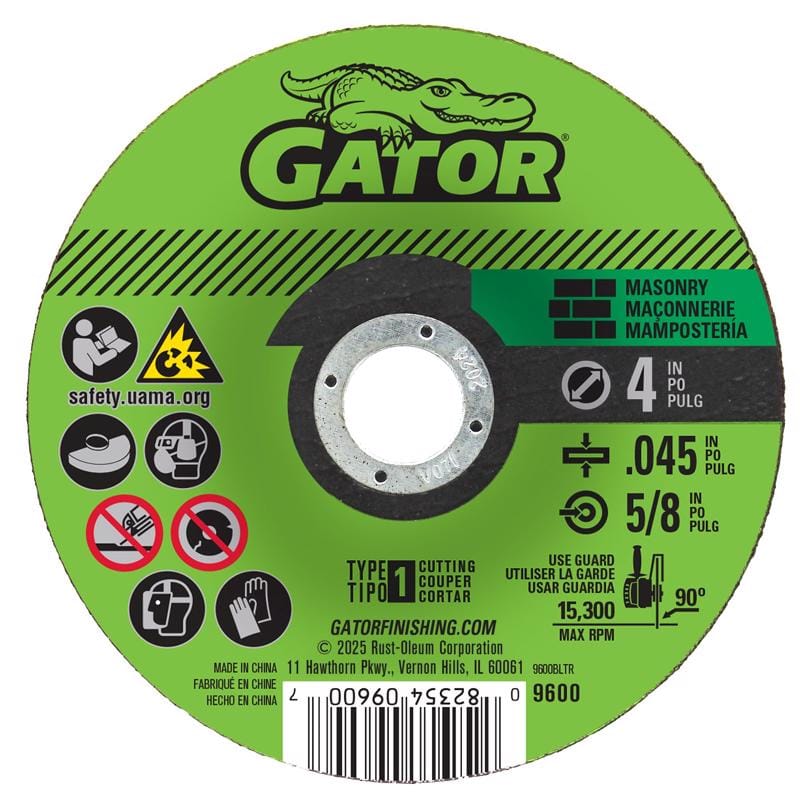 Gator 9600 4 in. D X 5/8 in. X .045 in. thick Aluminum Oxide Type 1 Masonry Cut-Off Blade 1 pc