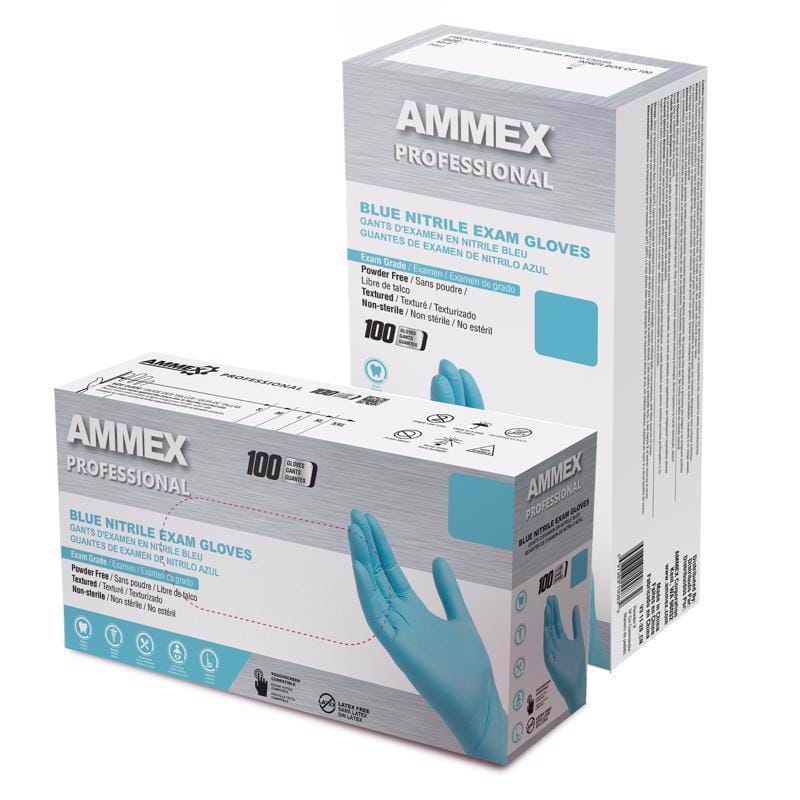Ammex APFN42100 Professional Nitrile Disposable Exam Gloves Small Blue Powder Free 100 pc