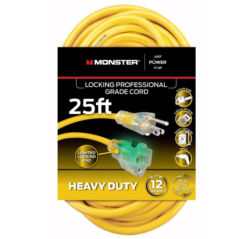 Monster 1513 Just Power It Up Outdoor 25 ft. L Yellow Extension Cord 12/3 SJTW