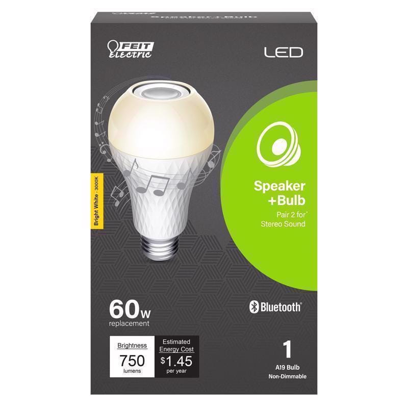 Feit BTOM60/5CCT/CA A19 E26 (Medium) LED Speaker Bulb Bright White 60 Watt Equivalence 1 pk