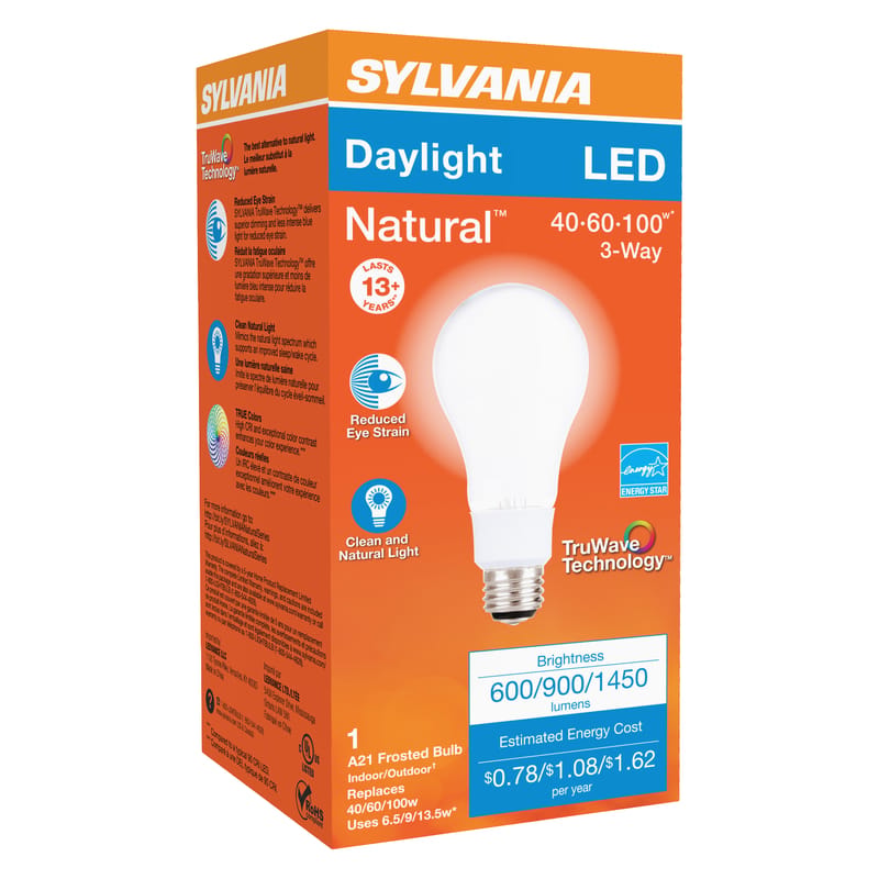 Sylvania 40778 Natural A21 E26 (Medium) LED Bulb Daylight 40/60/100 Watt Equivalence 1 pk
