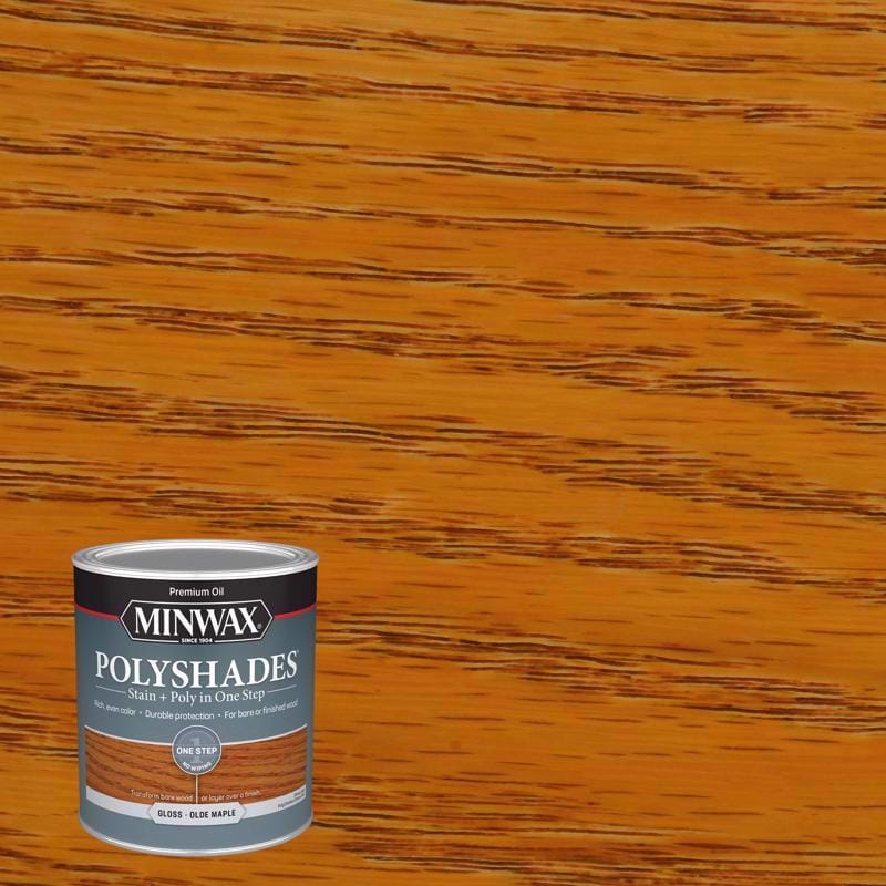 Minwax 61430444 PolyShades Semi-Transparent Gloss Olde Maple Oil-Based Stain/Polyurethane Finish 1 qt