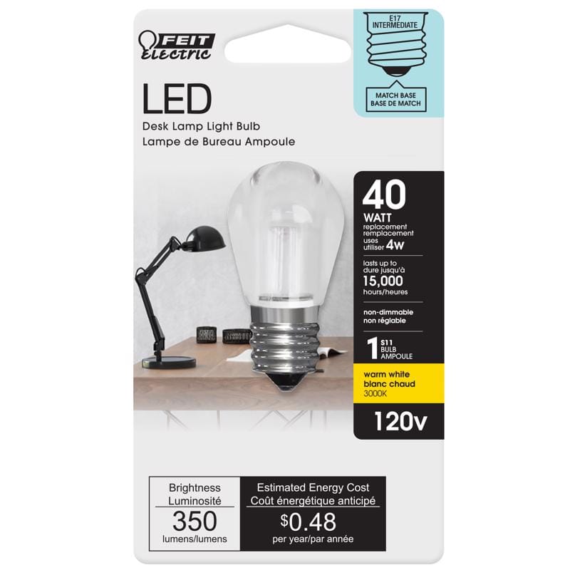 Feit BP40S11N/SU/LED S11 E17 (Intermediate) LED Bulb Warm White 40 Watt Equivalence 1 pk